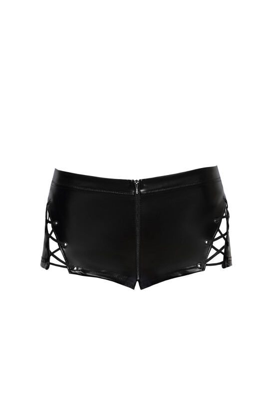 Шортики сексуальні Noir Handmade L, вінілові, зі шнурівкою, чорні - Изображение 3