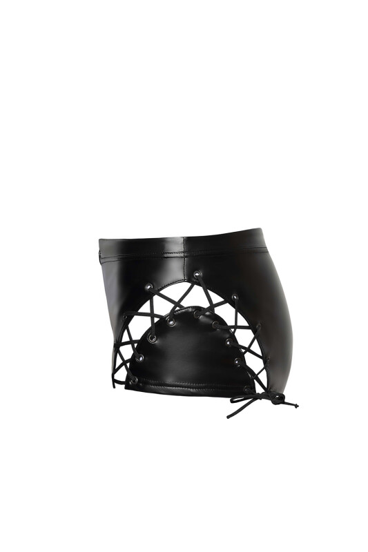 Шортики сексуальні Noir Handmade S, вінілові, зі шнурівкою, чорні - Зображення 5