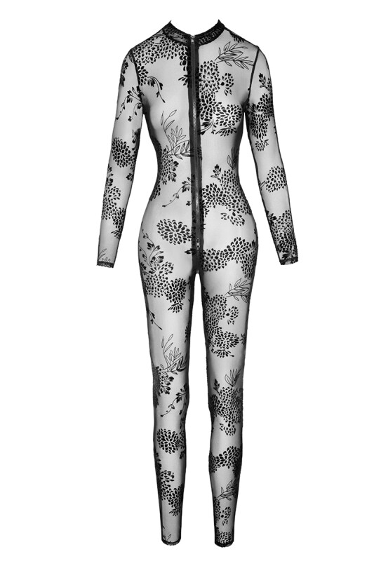Комбінезон еротичний напівпрозорий Noir Handmade M, з візерунком і блискавкою - Зображення 8