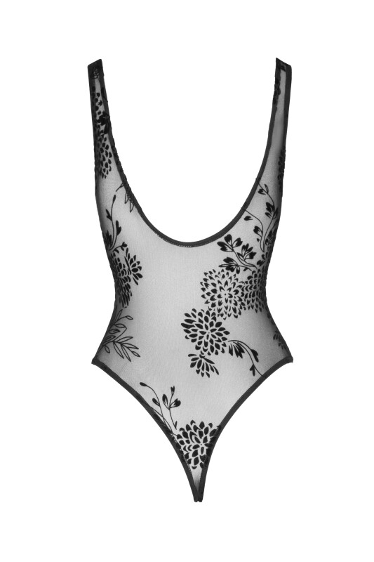 Боді еротичне з візерунками L F242 Noir Handmade, напівпрозоре, чорне - Зображення 4