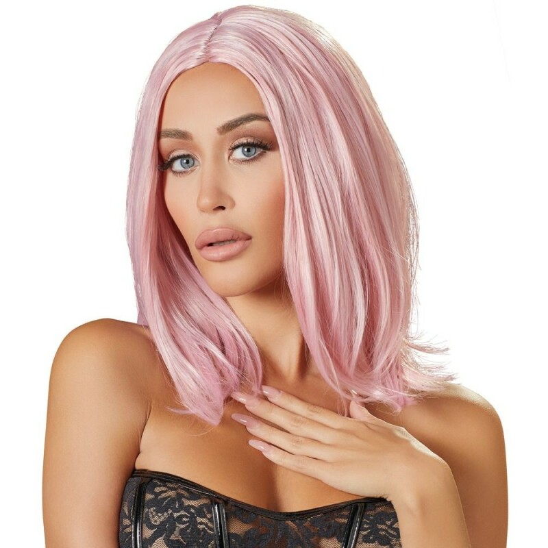 Перука з прямими локонами без чубчика Cottelli Collection, боб, рожева