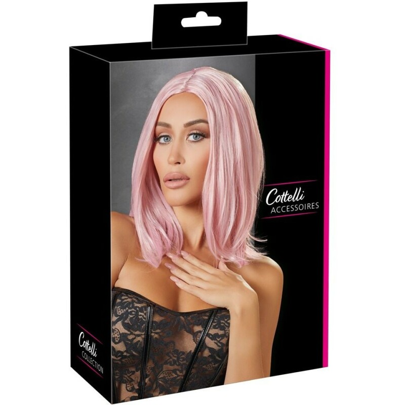 Перука з прямими локонами без чубчика Cottelli Collection, боб, рожева - Зображення 3