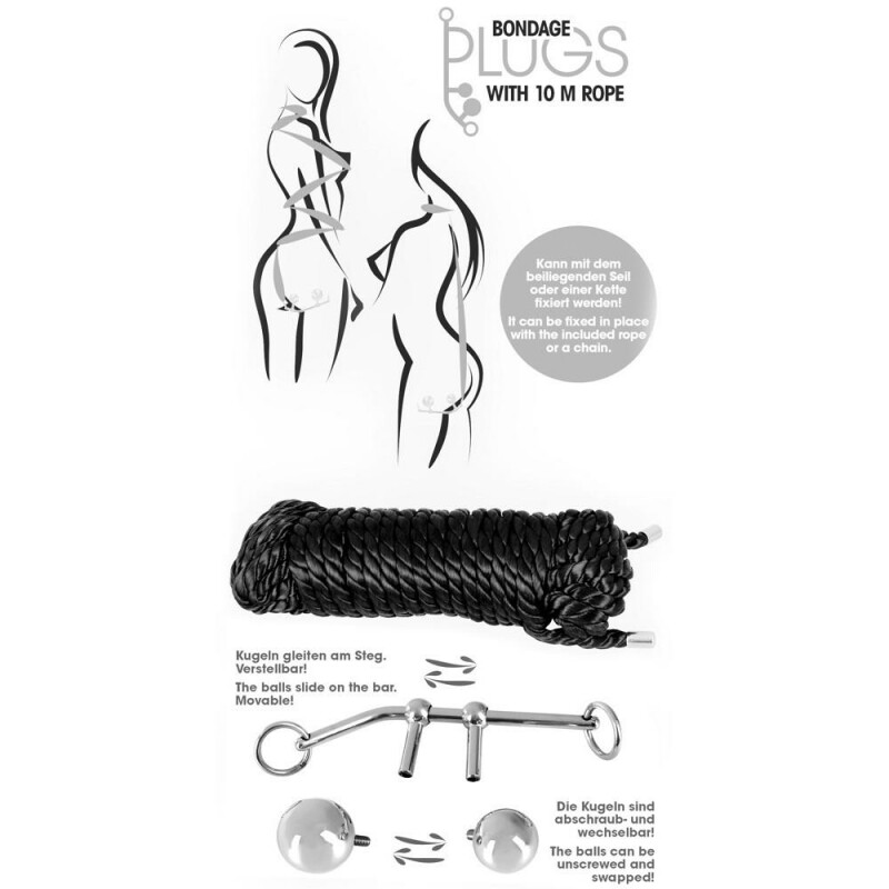 Бондажна мотузка з пробками You2Toys, чорна, 10 м - Зображення 2