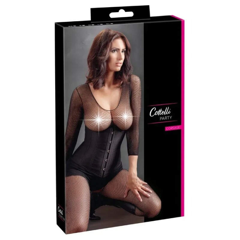 Корсет з відкритим бюстом, L, Cottelli Collection Party Corset Open Cup на талію, чорний - Зображення 5
