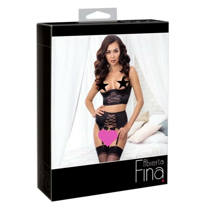 Сексуальний комплект Abierta Fina, M (80B), 3 предмети, з ланцюжками, чорний - Изображение 5
