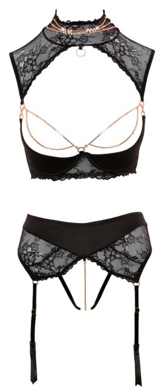 Комплект еротичний Abierta Fina Shelf Bra Set, чорний, 80B/ розмір M