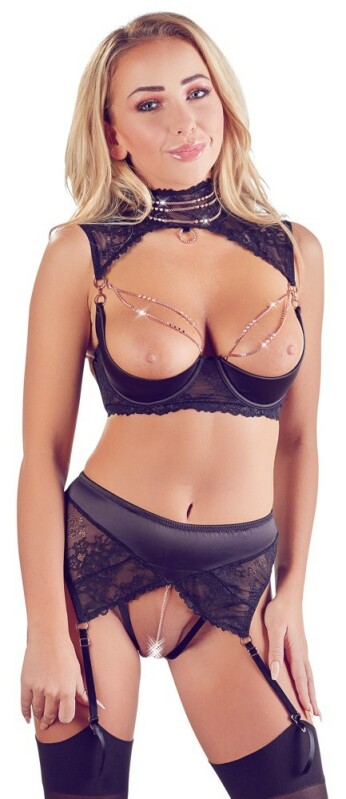 Комплект еротичний Abierta Fina Shelf Bra Set, чорний, 85B/ розмір L - Зображення 1