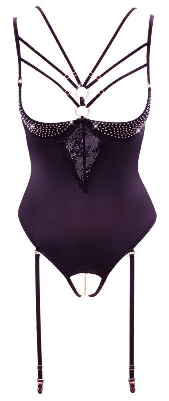 Боді еротичне Abierta Fina Body Rhinestone, зі стразами, чорне, 85B/розмір L - Изображение 1