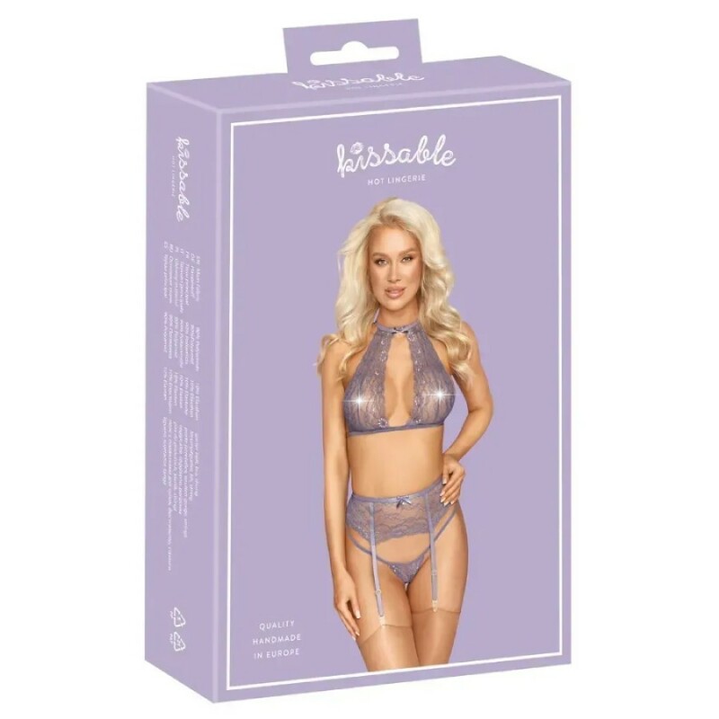Комплект сексуальний Kissable Suspender Set S/M, лавандовий - Зображення 4