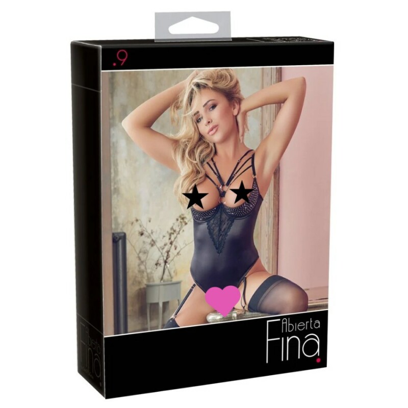 Боді еротичне Abierta Fina Body Rhinestone, зі стразами, чорне, 85B/розмір L - Изображение 6