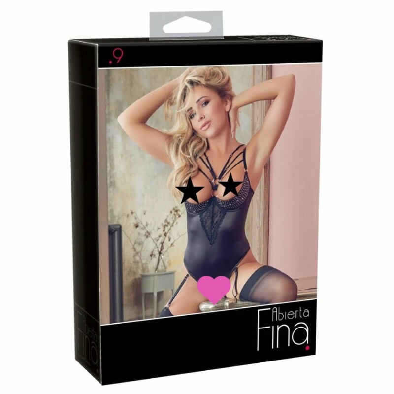 Боді еротичне Abierta Fina Body Rhinestone, зі стразами, чорне, 75B/ розмір S - Зображення 7