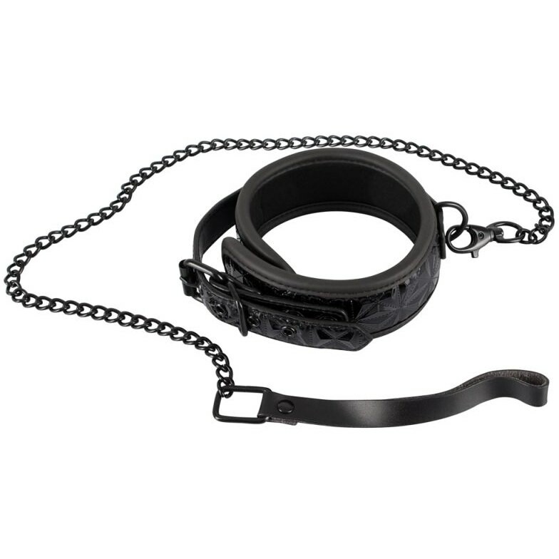 Нашийник широкий з повідцем Bad Kitty з тисненням, чорний - Зображення 1