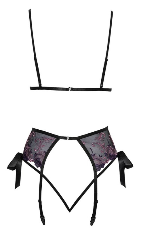 Сексуальний комплект з вишивкою, чорний S/M - Изображение 3