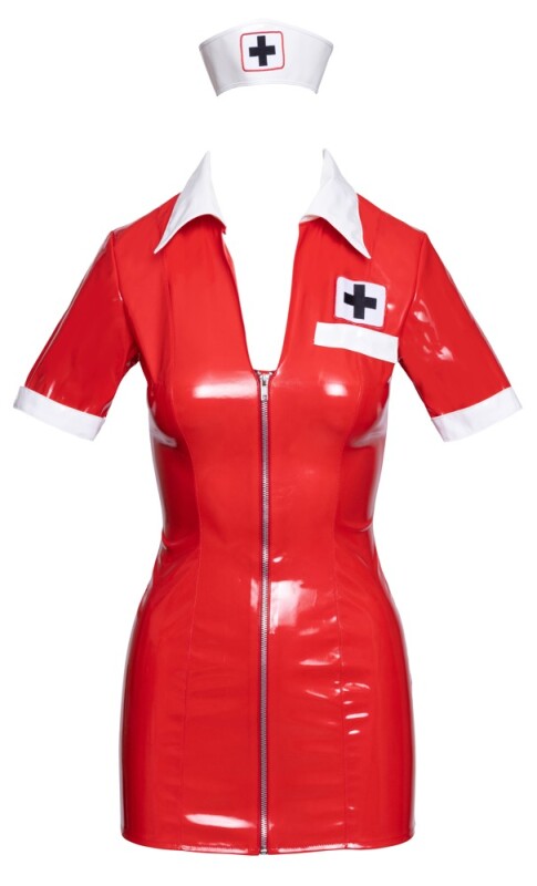 Костюм сексі медсестри Black Level Vinyl Nurse, XL, червоний, 2 предмети - Зображення 4
