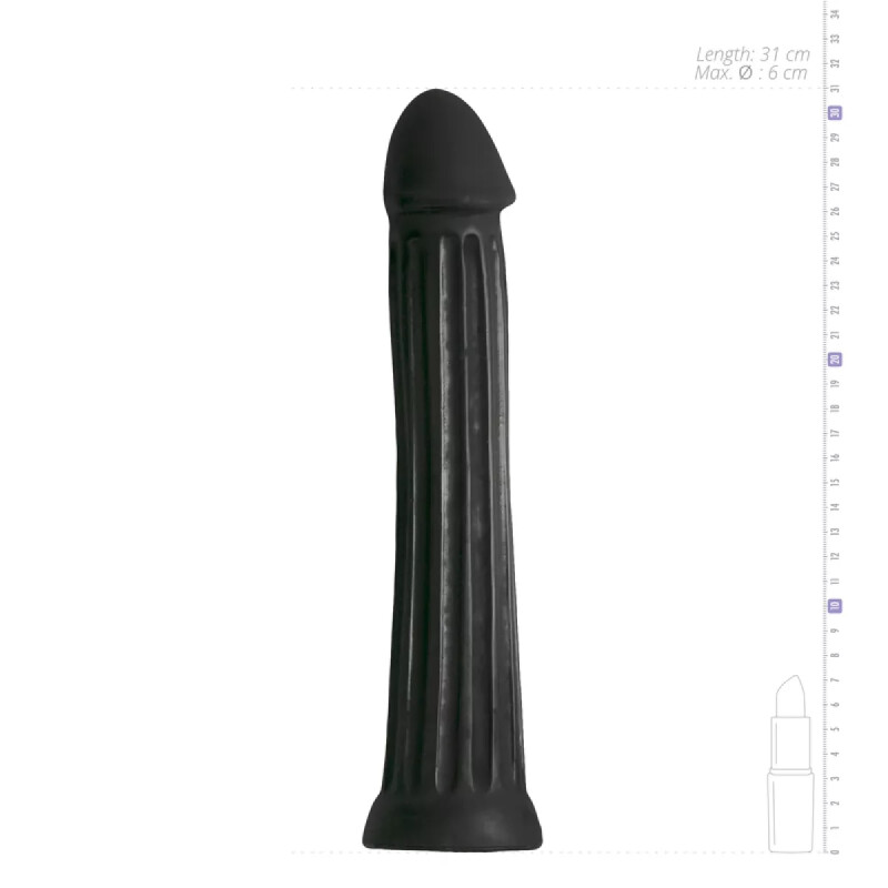 Фалоімітатор гігантський на присосці, з рельєфом All Black чорний, 31 х 6 см - Зображення 7