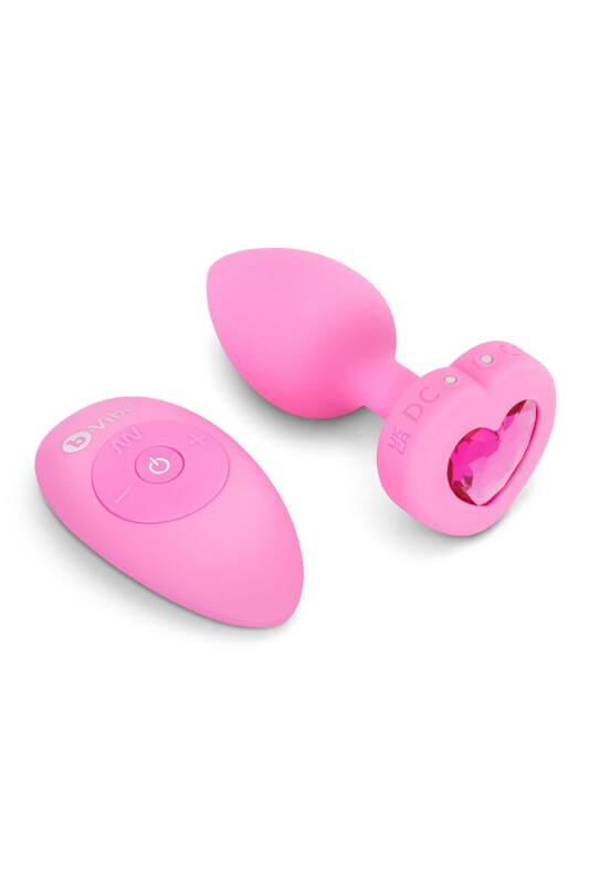 Анальна пробка з кристалом S/M b-Vibe, з вібрацією, силіконова, рожева, 7.6 х 3.7 см - Зображення 4