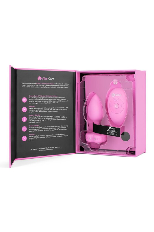 Анальна пробка з кристалом S/M b-Vibe, з вібрацією, силіконова, рожева, 7.6 х 3.7 см - Зображення 8