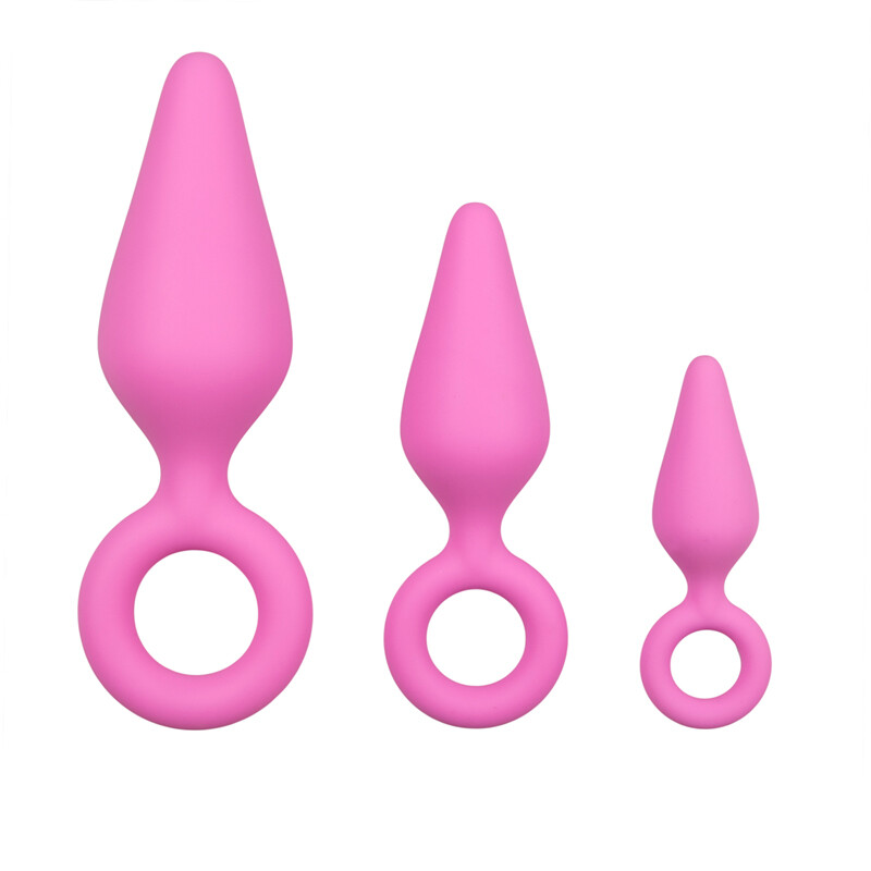 Набір анальних пробок, Pink Buttplugs With Pull Ring - Set, рожевий - Зображення 1