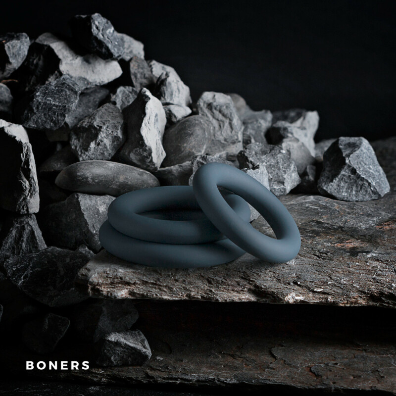 Набір ерекційних кілець, Boners 3-Piece Cock Ring Set - Grey, сірий