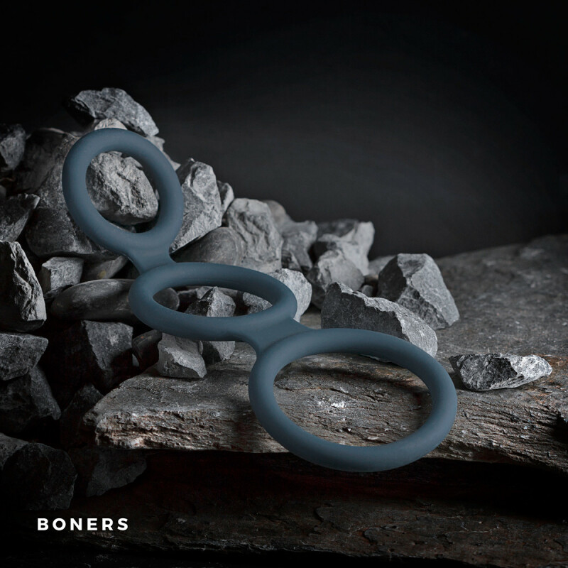 Ерекційне кільце потрійне Boners, силіконове, сіре - Изображение 3