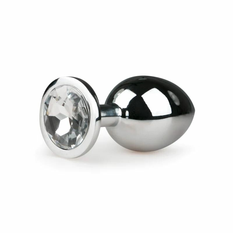 Анальна пробка з кристалом Easytoys, металева, срібна, 8.4 х 3.2 см