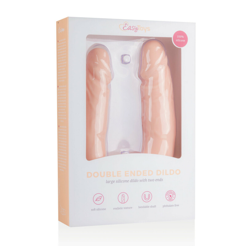 Двосторонній реалістичний фалоімітатор Easytoys, силіконовий, бежевий, 40 х 3.8 см - Изображение 1