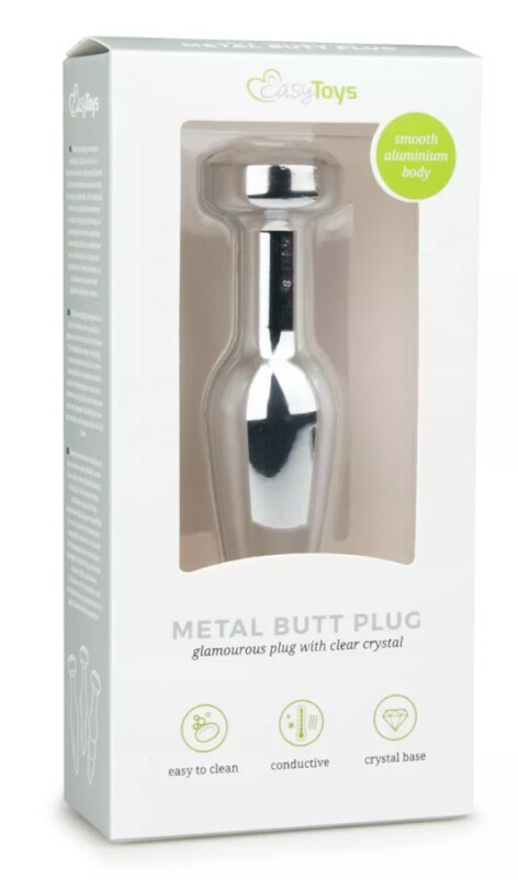 Анальна пробка металева Easytoys Metal Butt Plug з білим камінцем, 11.4 х 2.8 см - Зображення 1