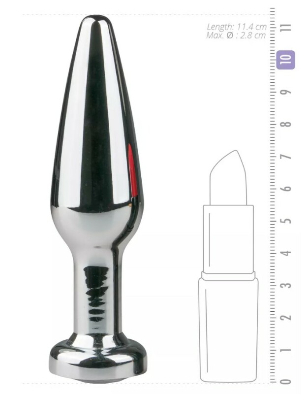 Анальна пробка металева Easytoys Metal Butt Plug з білим камінцем, 11.4 х 2.8 см - Зображення 3