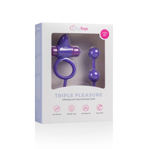 Анальний ланцюжок з ерекційним вібро кільцем Easytoys Triple Pleasure, фіолетовий, 29 см - Изображение 1