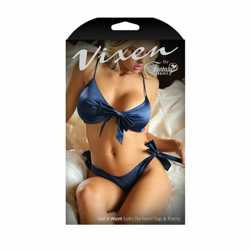 Комплект сексуальний з бантиками One Size Girl U Want від Fantasy Lingerie, синій - Зображення 2