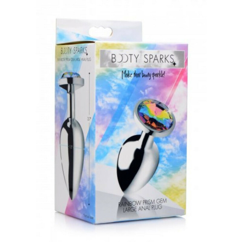 Анальна пробка з кристалом L Booty Sparks, металева, срібна, 9 х 4 см - Зображення 1