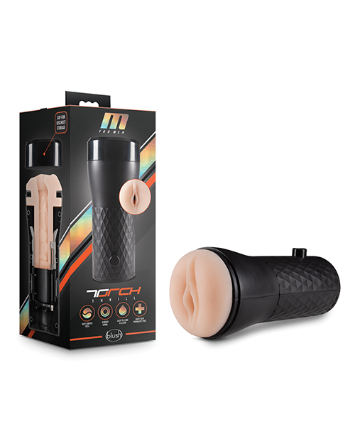 Мастурбатор реалістичний у колбі M for Men Torch Thrill бежевий, 24.1 см