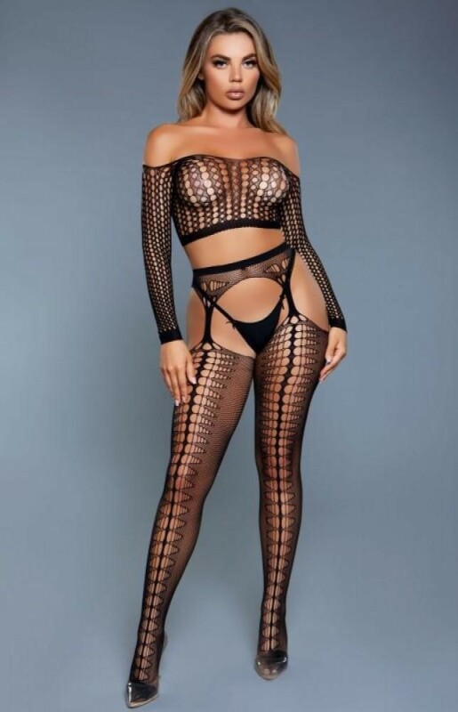 Комплект еротичної білизни з інтимним вирізом Plus Size Run The World Be Wicked, чорний