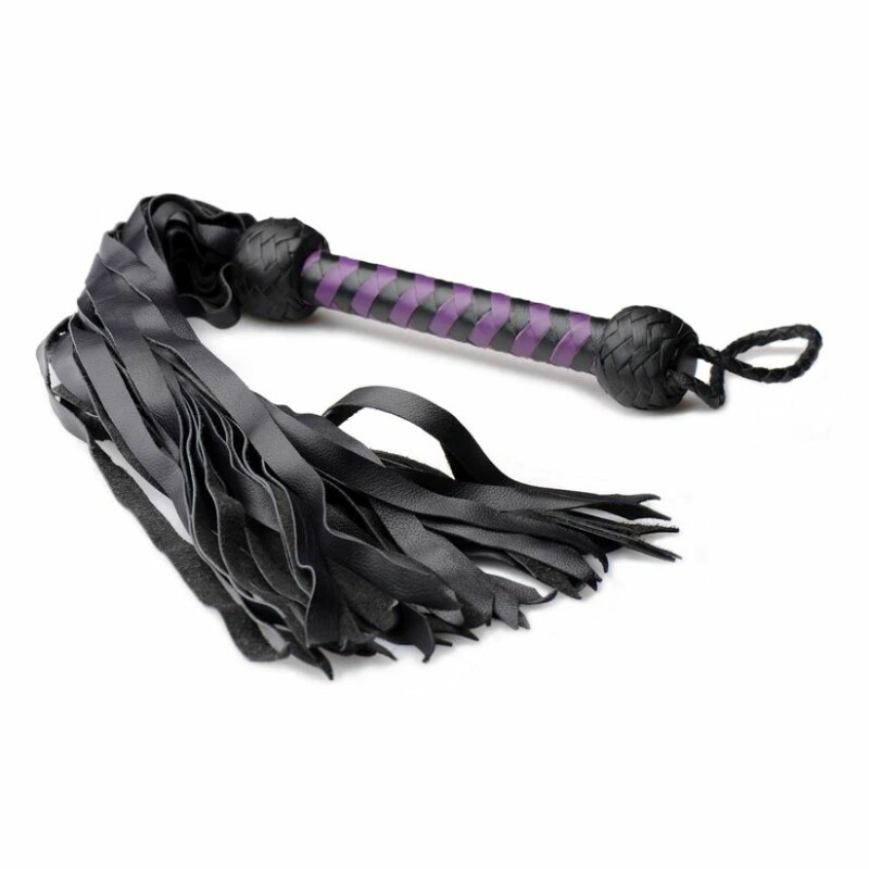 Флоггер із плетеною ручкою Strict Leather, шкіра, чорний, 70 см