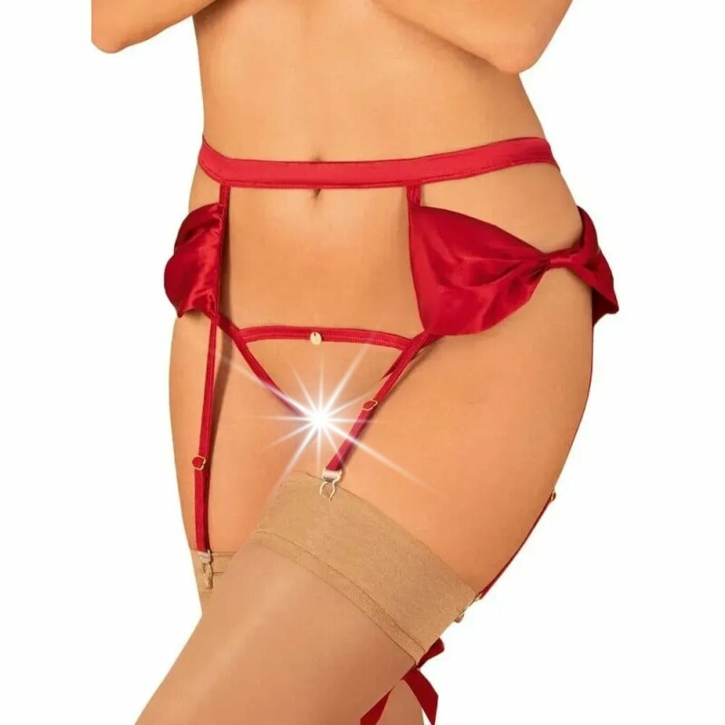 Сексуальний пояс для панчіх зі стрінгами S/M Rubines Obsessive, червоний