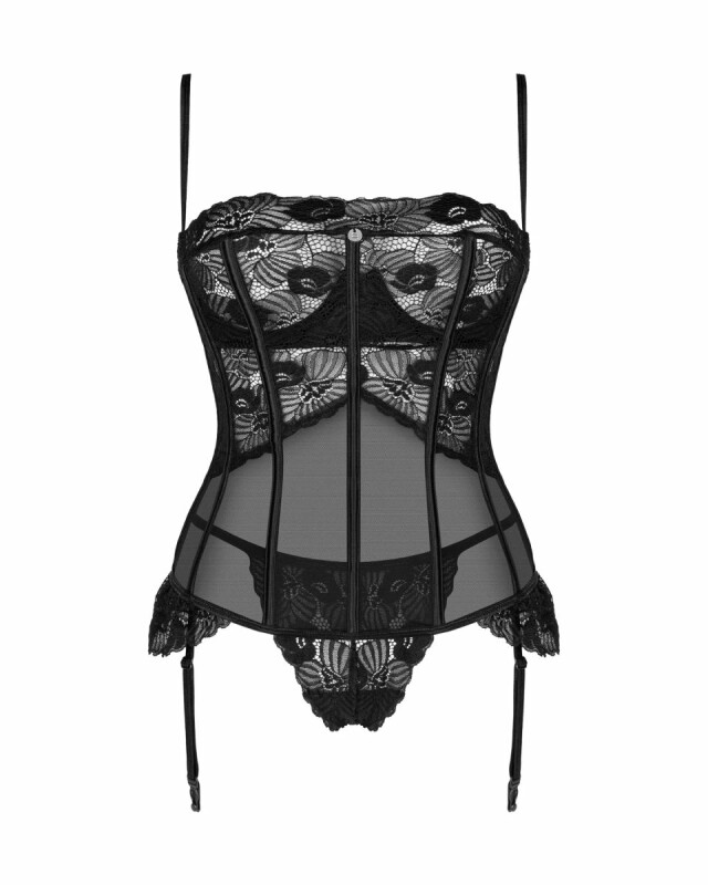 Корсет спокусливий мереживний M/L Serena Love Obsessive, стринги в комплекті, чорний - Изображение 2