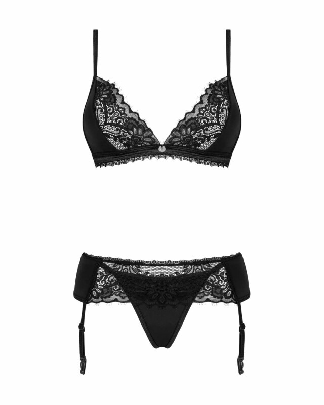 Комплект спокусливої білизни XS/S Maderris Obsessive, чорний, 3 предмети - Зображення 2