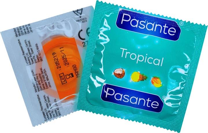 Презервативи зі смаком манго, 53мм, Рasante Tropical condoms, за 1 шт.