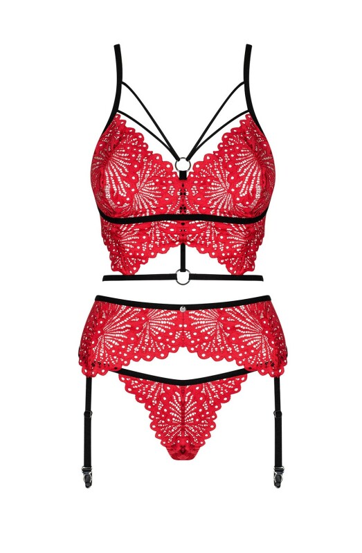 Спокусливий комплект білизни L/XL Mettia Obsessive, мереживний, червоний, 3 предмети - Зображення 2