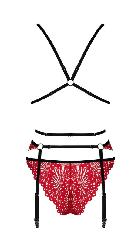 Спокусливий комплект білизни L/XL Mettia Obsessive, мереживний, червоний, 3 предмети - Зображення 3