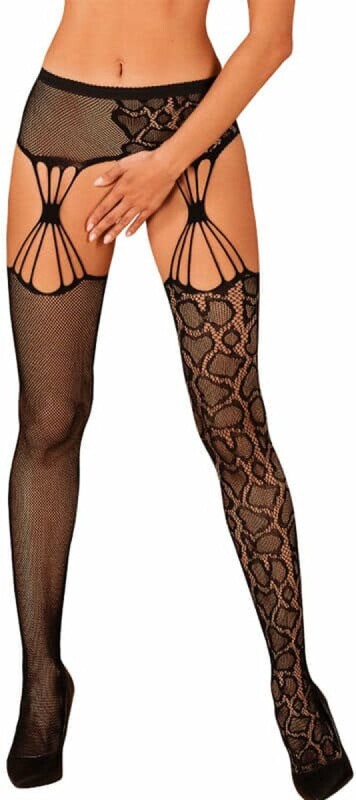 Колготи сексуальні з відкритим доступом One Size S821 Obsessive, з принтом, чорні
