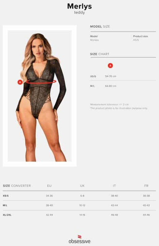Боді сексуальне ажурне M/L Merlys Obsessive, чорне - Изображение 4