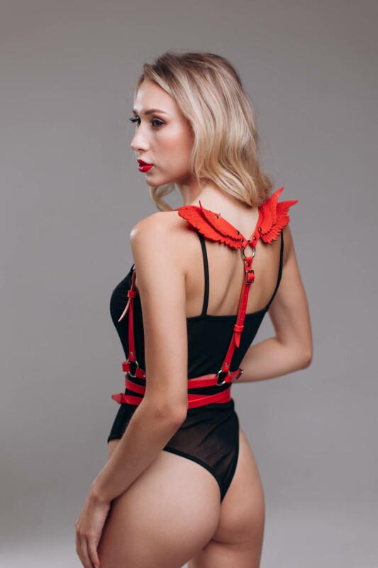 Портупея з крилами One Size Black Angel 2, екошкіра, червона - Изображение 3