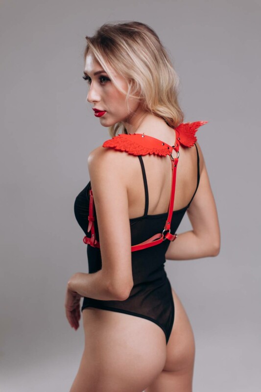 Портупея з крилами One Size Black Angel 5 Candy Hero, екошкіра, червона - Изображение 1