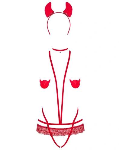 Жіночий костюм диявола Obsessive Evilia Teddy, червоний, L/XL - Изображение 2