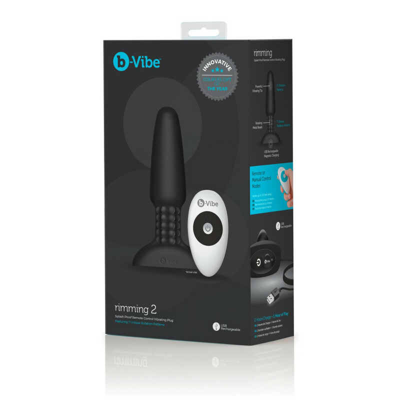 Анальна пробка з вібрацією та імітацією риммінгу b-Vibe Rimming Plug 2, чорна, 15 х 3.8 см - Зображення 1