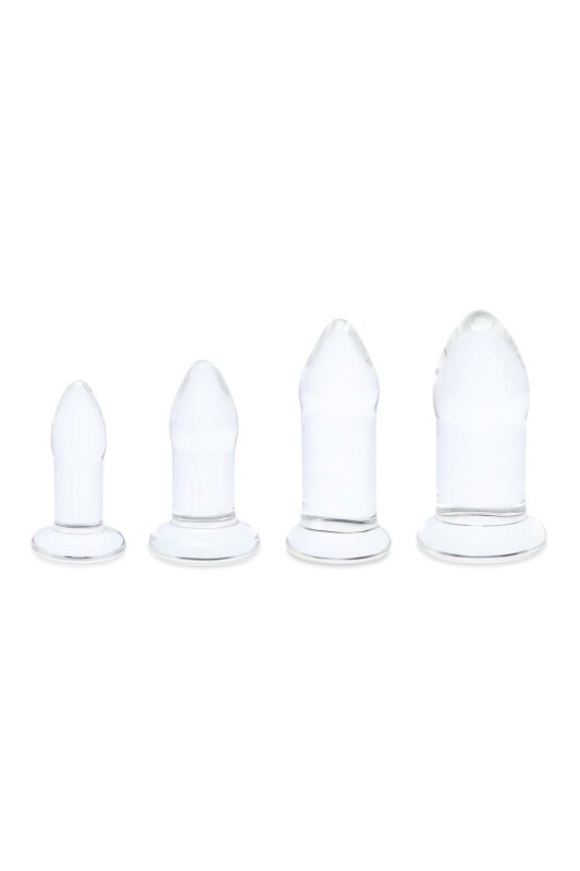 Набір анальних пробок Dilators B-Vibe, скляні, прозорі, 4 шт.