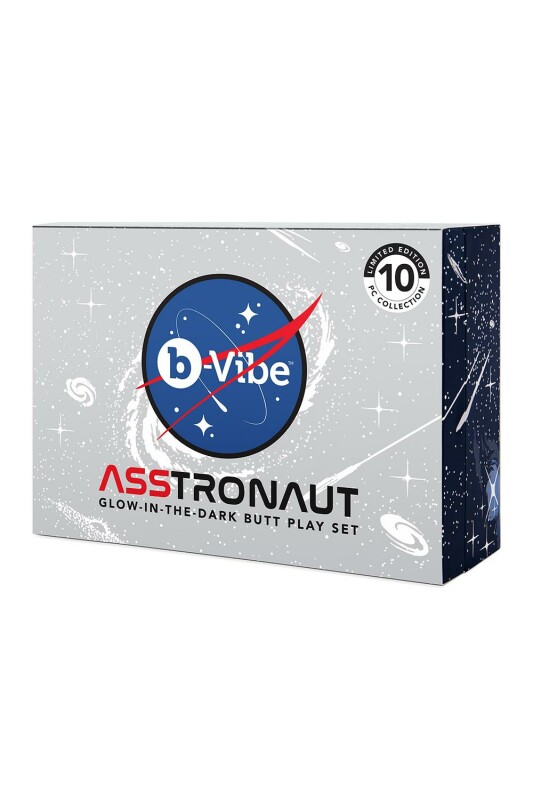 Набір анальних пробок Asstronaut B-Vibe, світяться в темряві, силіконові, білі, 2 шт. - Изображение 1