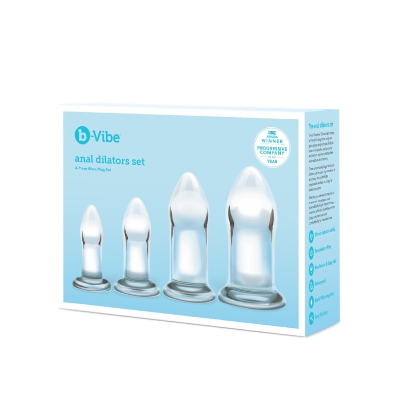 Набір анальних пробок Dilators B-Vibe, скляні, прозорі, 4 шт. - Изображение 1
