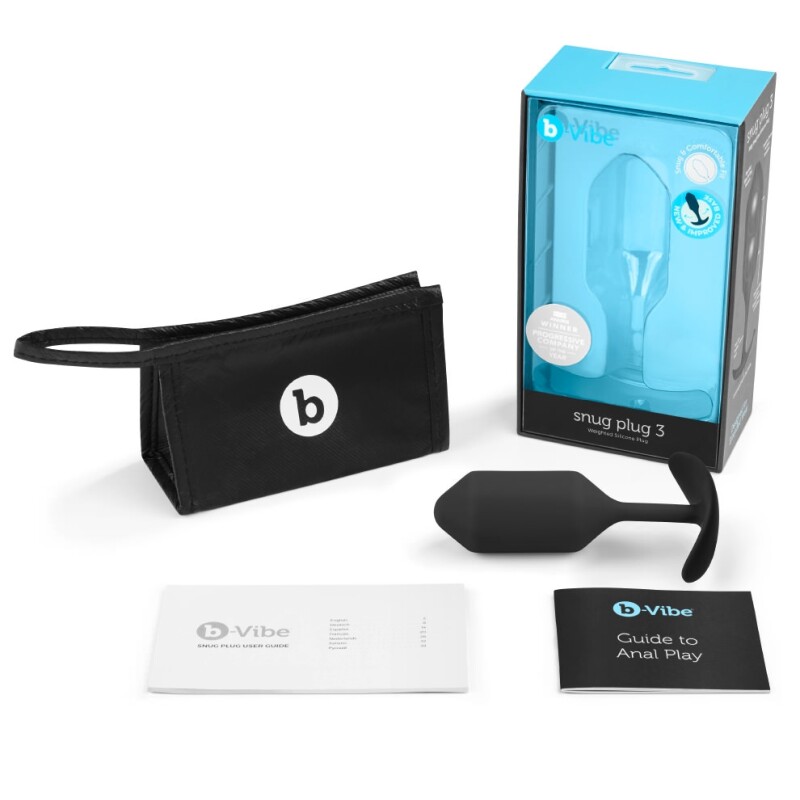 Анальна пробка зі зміщеним центром ваги Snug Plug 3 B-Vibe, силіконова, чорна, 12 х 3.8 см - Изображение 5